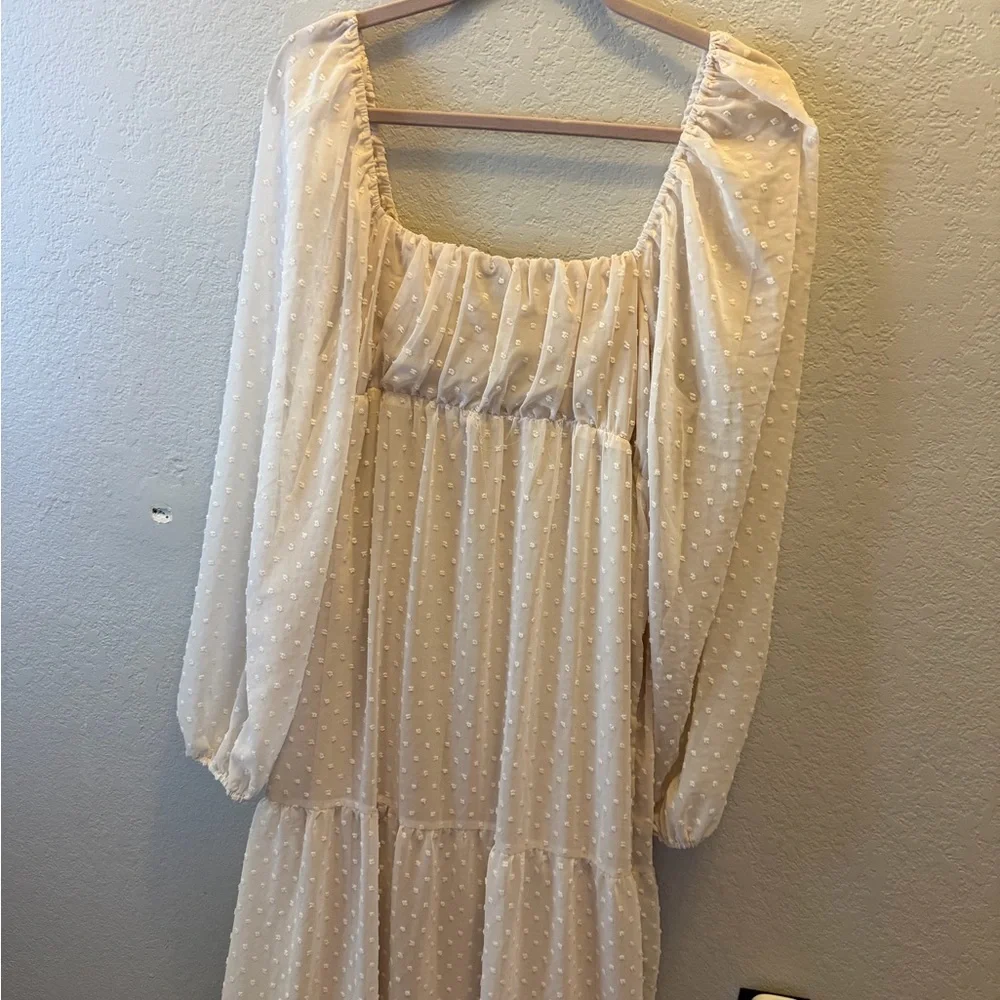 Boohoo Cream Swiss Dot Maxi Dress NWT Size 8 Smock Flowy Cottagecore - Picture 7 of 7